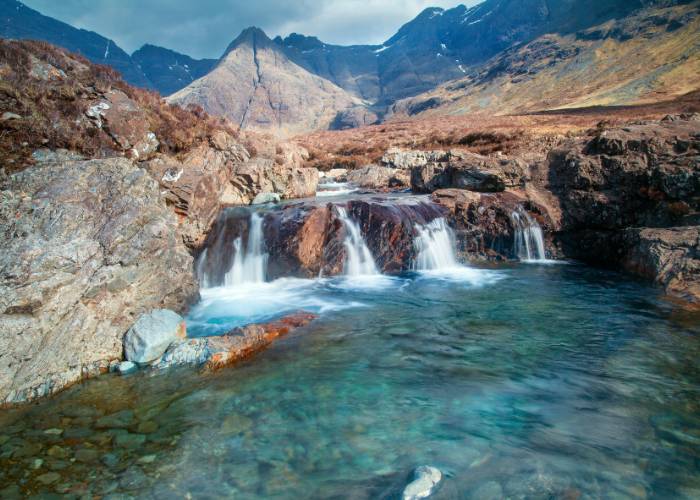 Small wild waterfall on the Isle of Skye, Scotland