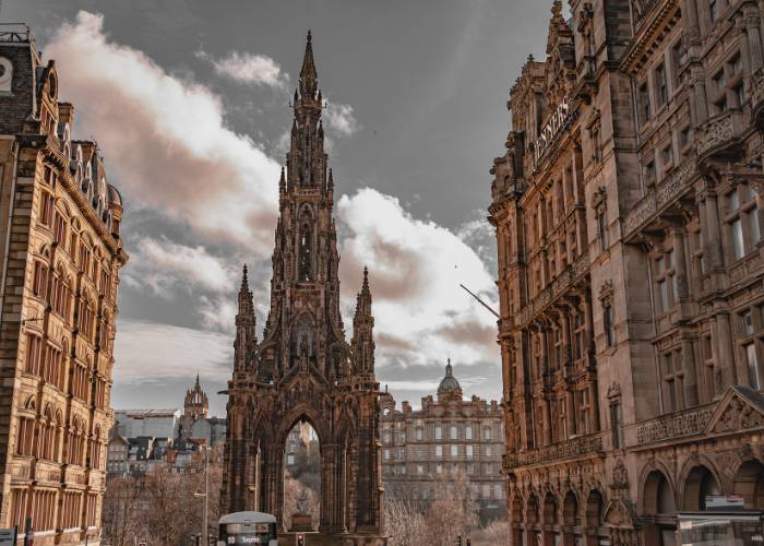 View of the Scott monument built in Edinburgh in honour of the Scottish writer Sir Walter Scott