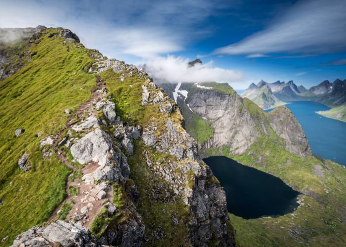 Magnificent view from Reinebringen vantage point on Lofoten Island, Norway