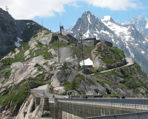 Grimsel Pass in Switzerland with snow-covered Alps